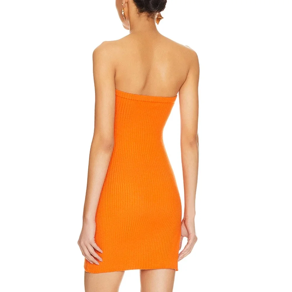 Revolve Orange Strapless Mini Dress SMALL Bodycon Tube Rib Knit H:ours $138 NEW - Picture 3 of 7